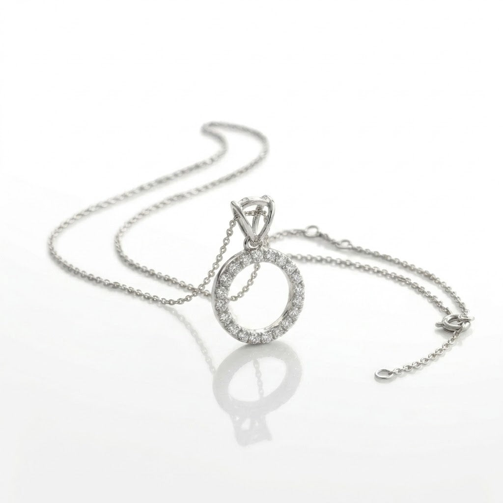 Diamond Circle Pendant Necklace — 14K White Gold
