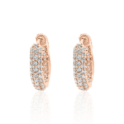 Triple Row Pavé Diamond Huggie Earrings — 14K Gold