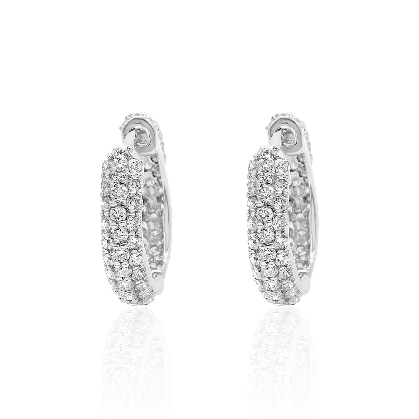 Triple Row Pavé Diamond Huggie Earrings — 14K Gold
