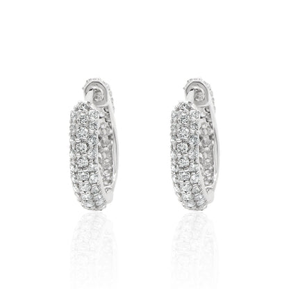 Triple Row Pavé Diamond Huggie Earrings — 14K Gold