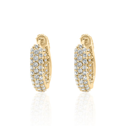Triple Row Pavé Diamond Huggie Earrings — 14K Gold