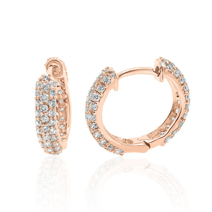 Triple Row Pavé Diamond Huggie Earrings — 14K Gold