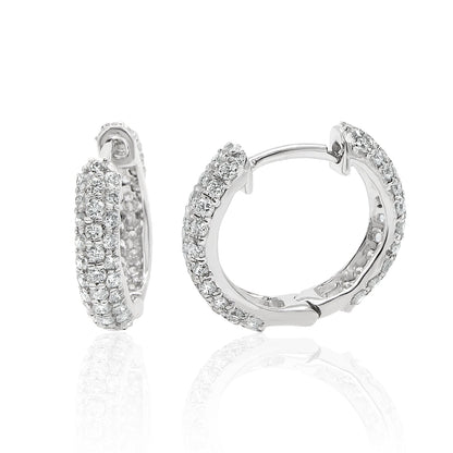 Triple Row Pavé Diamond Huggie Earrings — 14K Gold