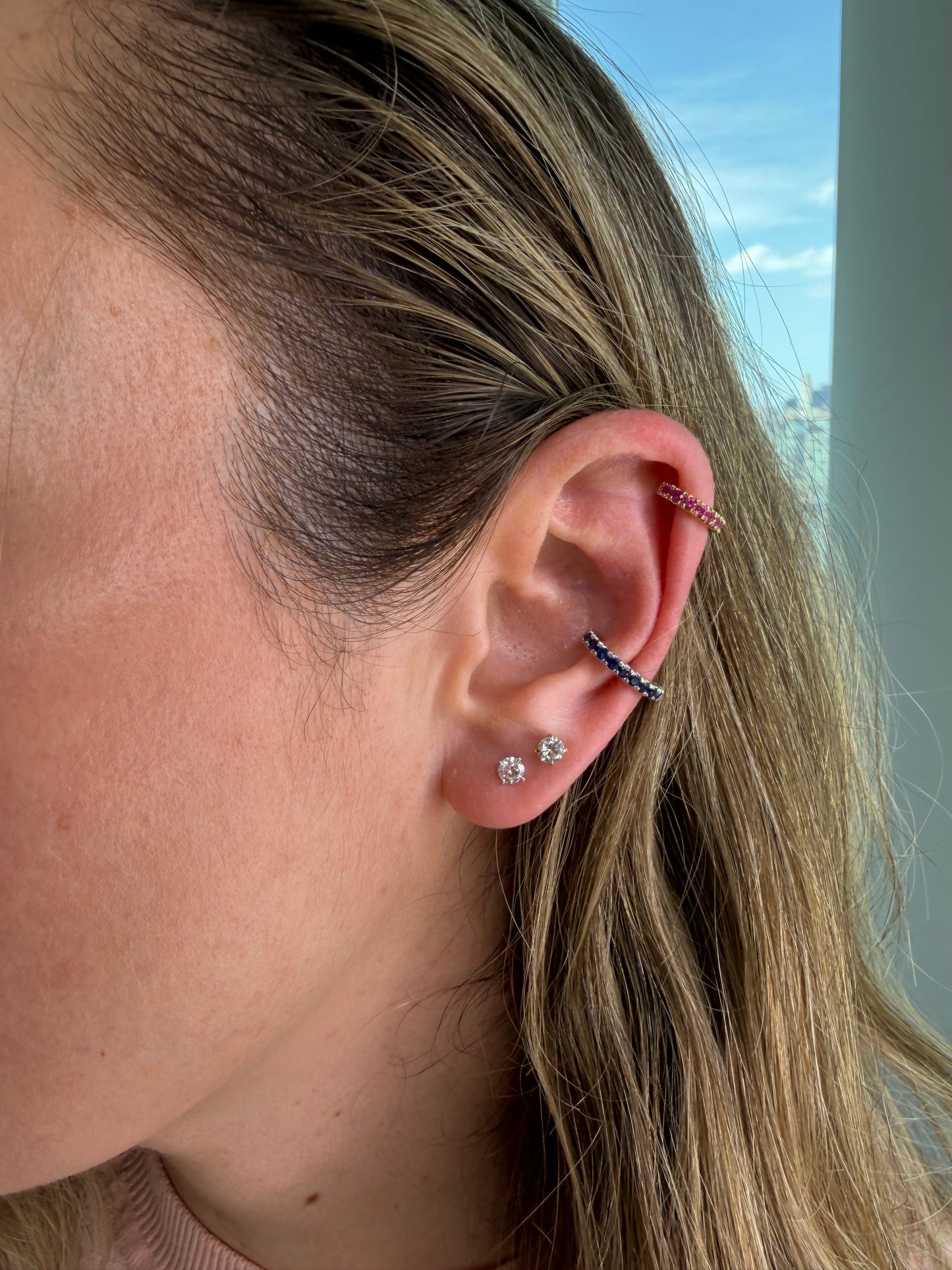 Blue Sapphire Ear Cuff — 14K White Gold