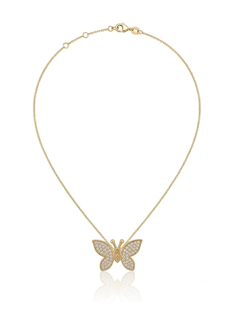 Diamond Butterfly Pendant Necklace — 14K Yellow Gold