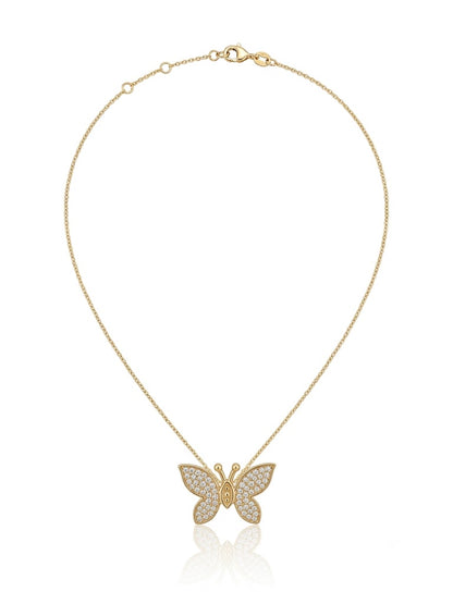 Diamond Butterfly Pendant Necklace — 14K Yellow Gold