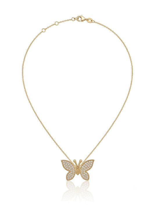 Diamond Butterfly Pendant Necklace — 14K Yellow Gold