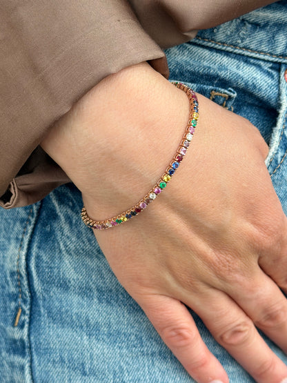 Multicolor Sapphire, Ruby, Emerald & Diamond Tennis Bracelet — 14K Gold