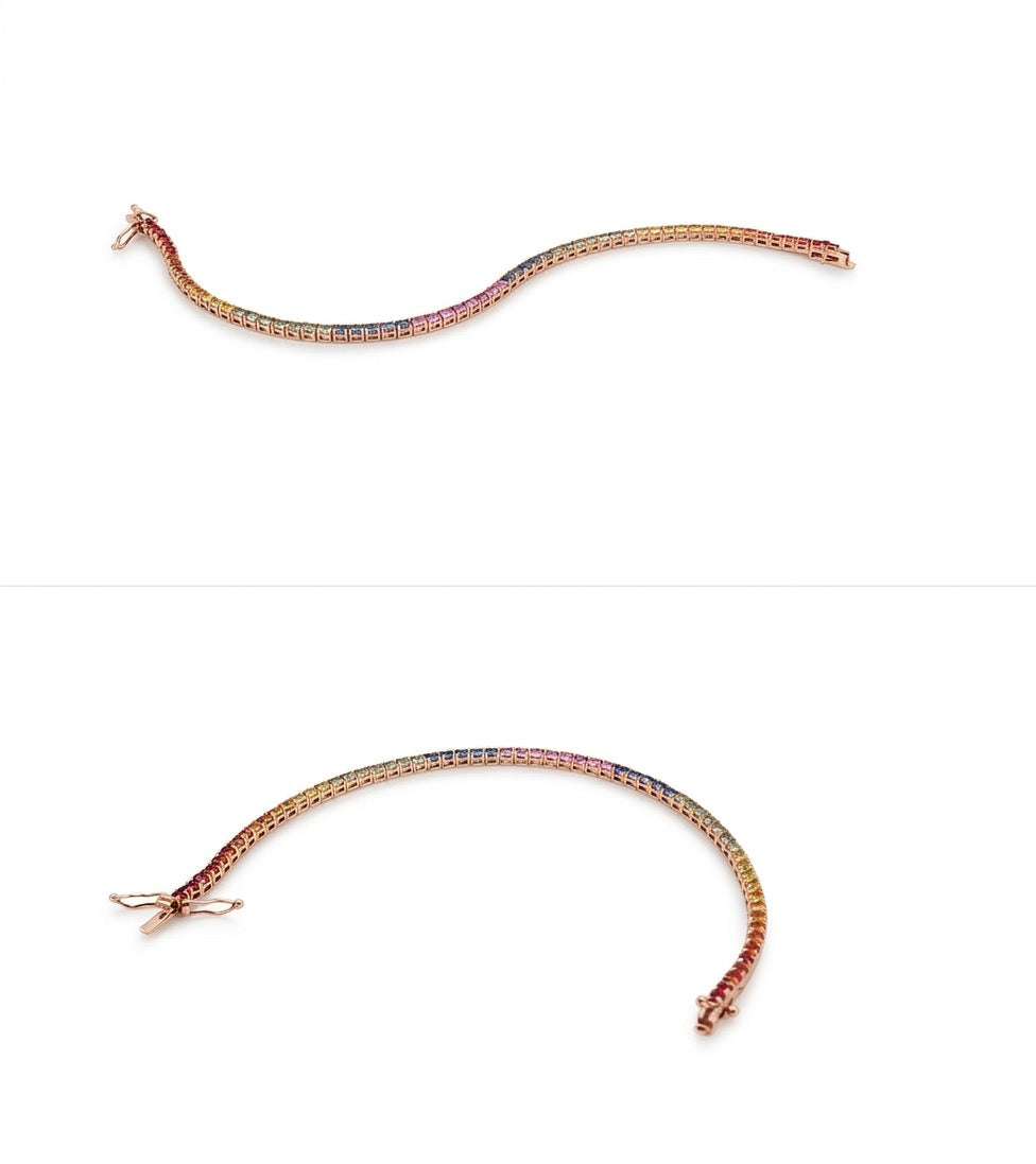 Rainbow Sapphire Tennis Bracelet — 14K Gold