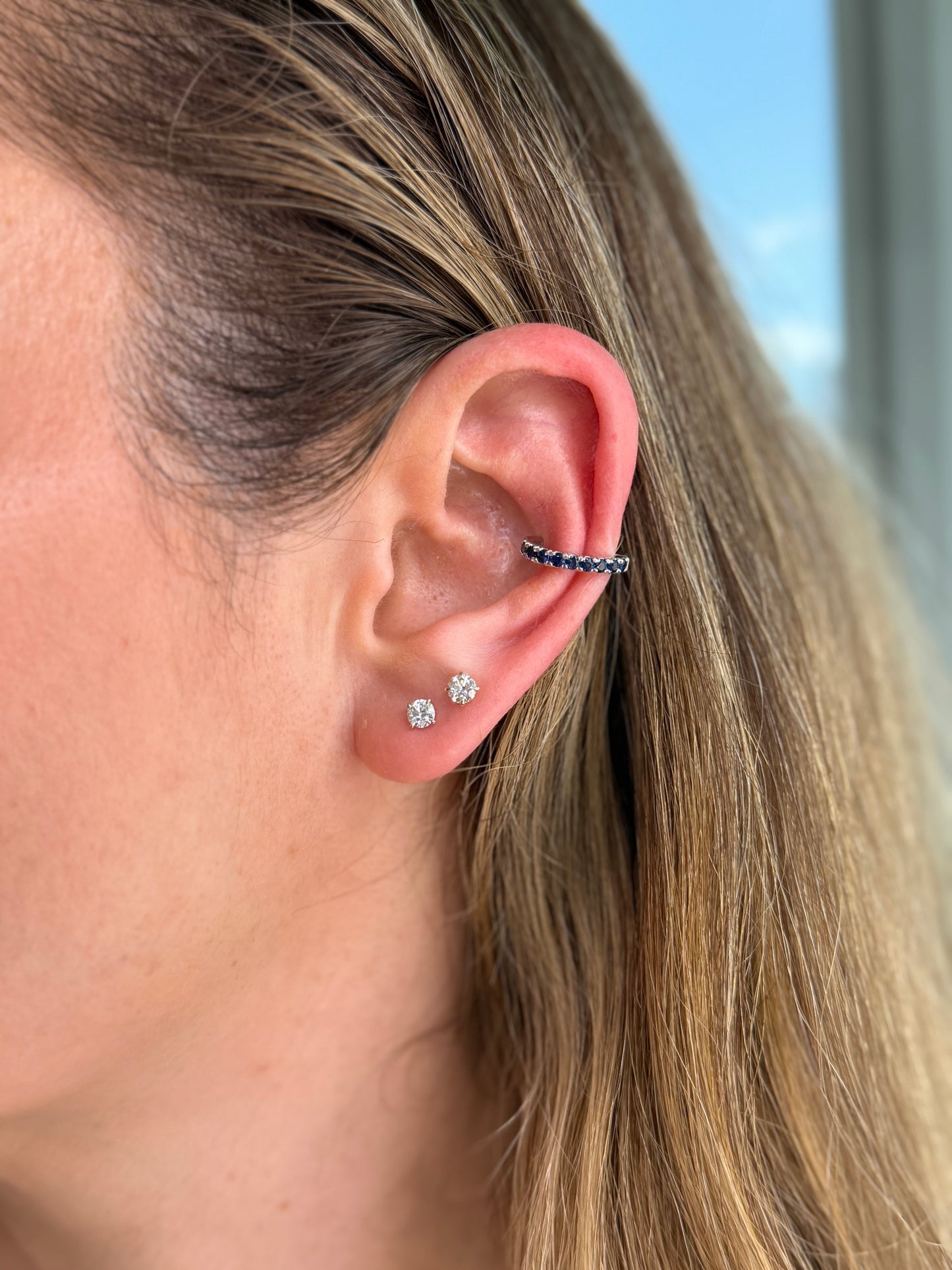 Blue Sapphire Ear Cuff — 14K White Gold