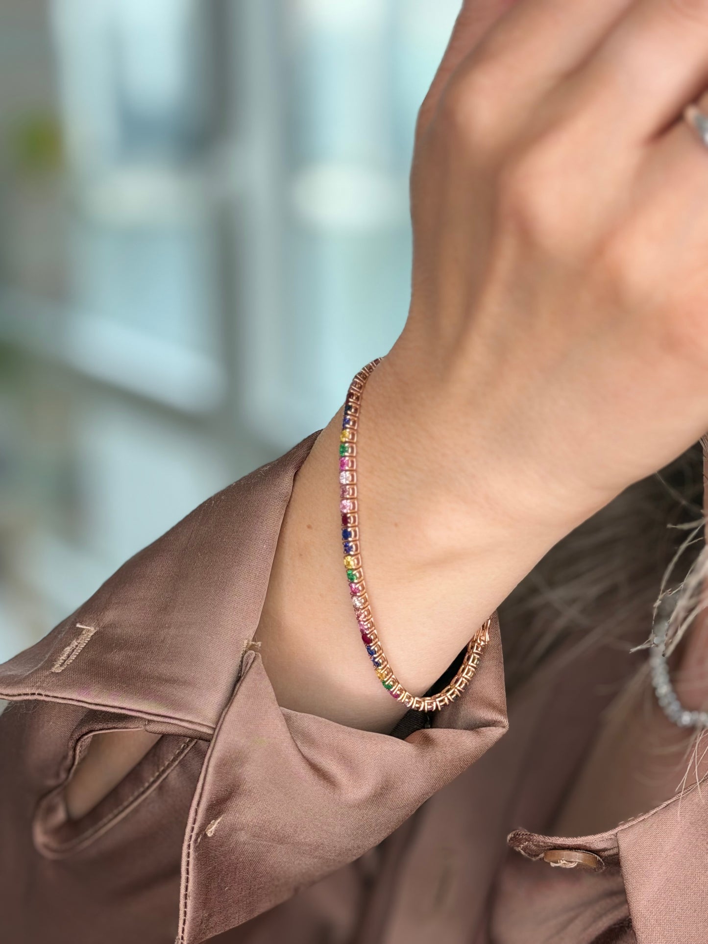 Multicolor Sapphire, Ruby, Emerald & Diamond Tennis Bracelet — 14K Gold