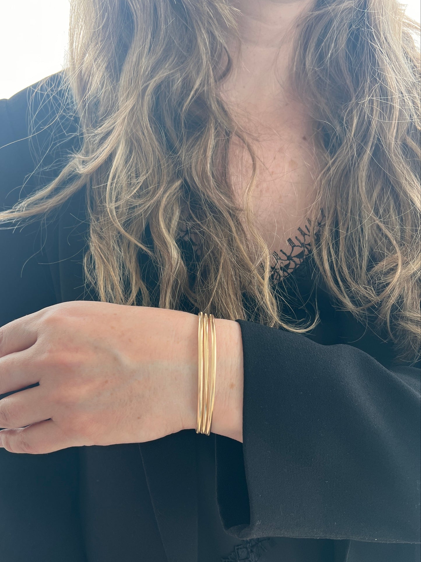 Triple Mesh Stretch Bangle — 14K Yellow Gold