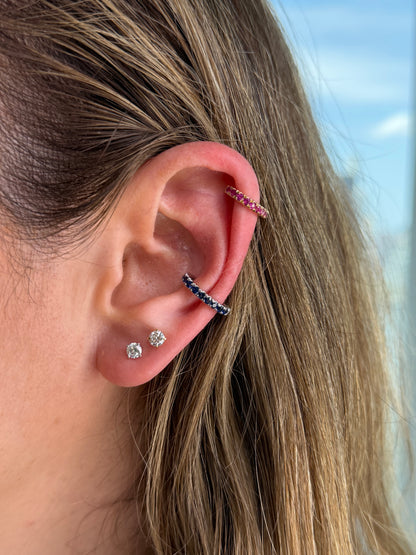 Blue Sapphire Ear Cuff — 14K White Gold