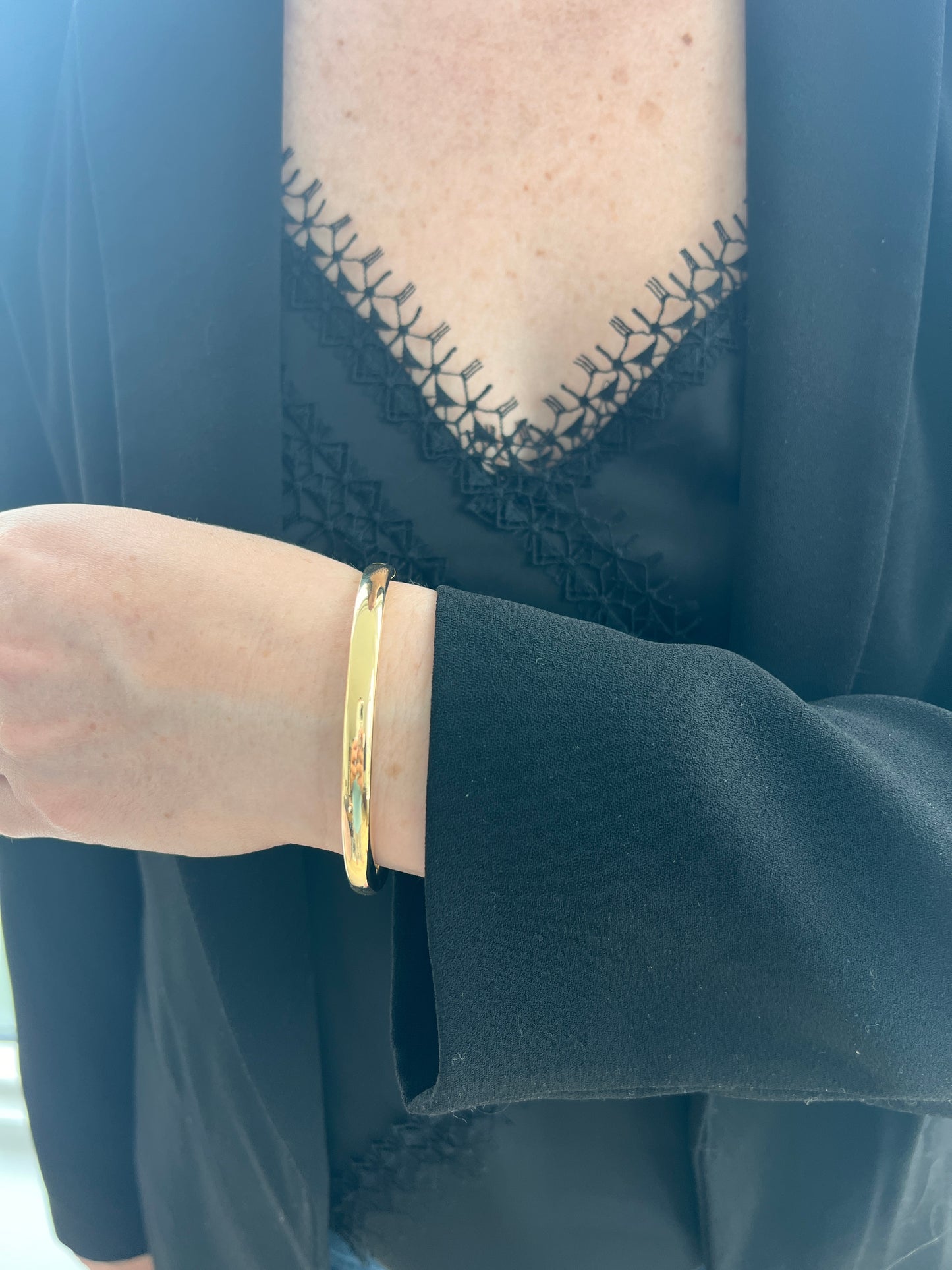 Open Cuff C Shape Hinged Bangle — 14K Yellow Gold