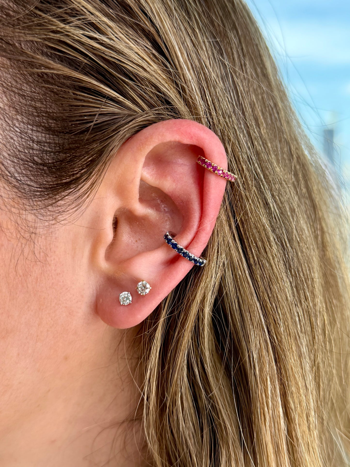 Blue Sapphire Ear Cuff — 14K White Gold