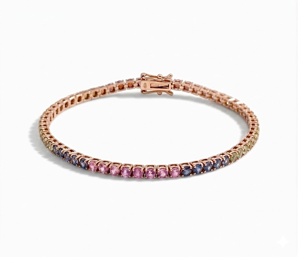 Rainbow Sapphire Tennis Bracelet — 14K Gold