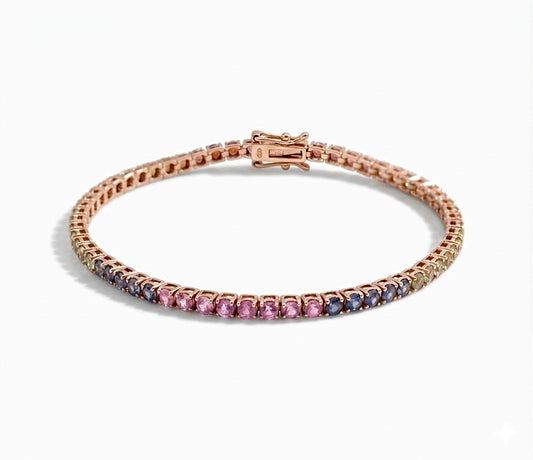 Rainbow Sapphire Tennis Bracelet — 14K Gold