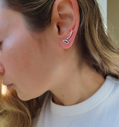 Diamond Evil Eye Stud Earrings — 14K Gold