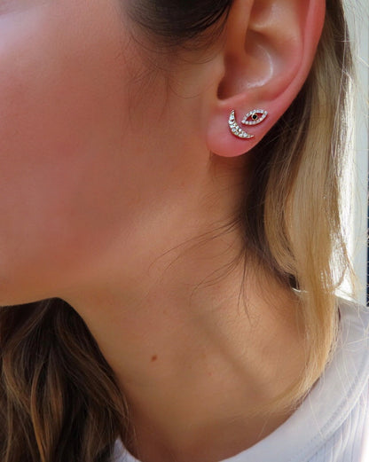 Diamond Evil Eye Stud Earrings — 14K Gold