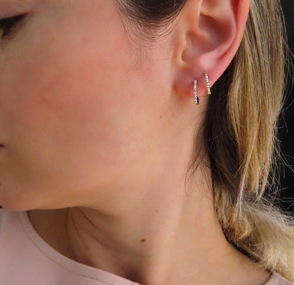 Diamond Huggie Hoop Earrings — 14K Yellow Gold