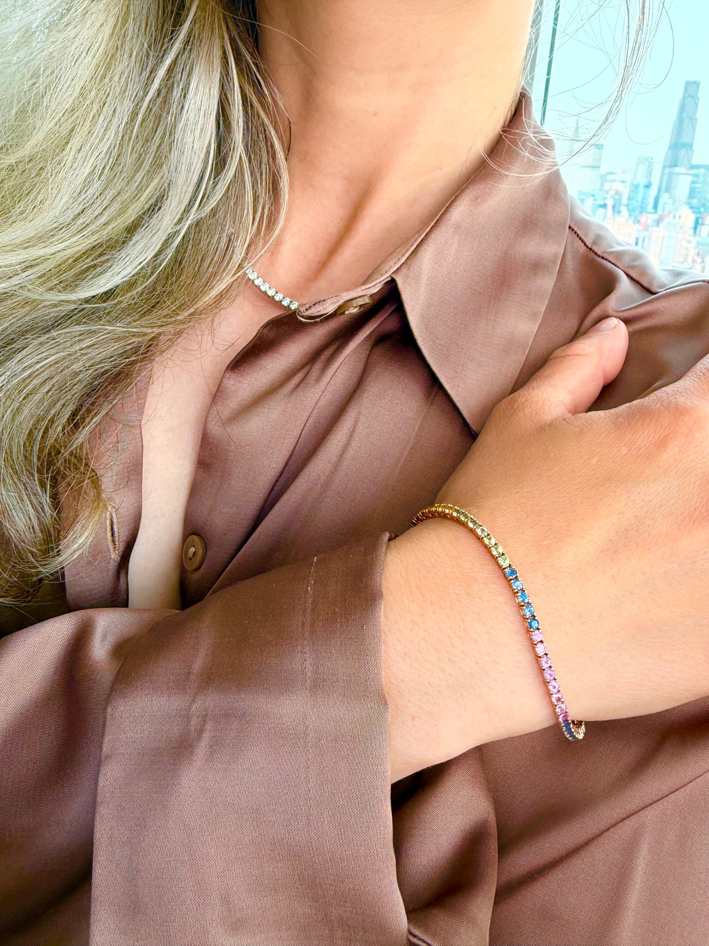 Rainbow Sapphire Tennis Bracelet — 14K Gold