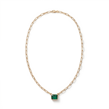 Emerald Paperclip Necklace — 14K Yellow Gold