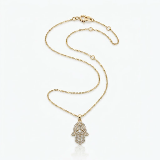 Diamond Hamsa Pendant Necklace — 14K Yellow Gold