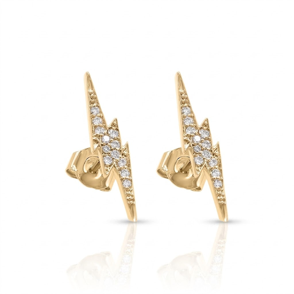 Diamond Lightning Bolt Stud Earrings — 14K Yellow Gold