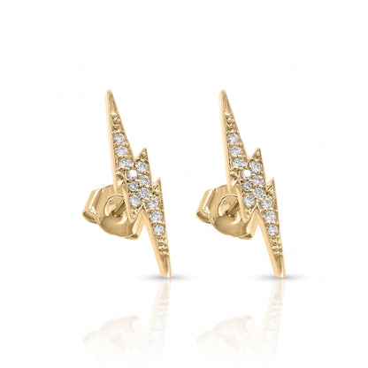 Diamond Lightning Bolt Stud Earrings — 14K Yellow Gold