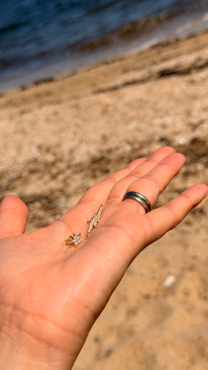 Diamond Lightning Bolt Stud Earrings — 14K Yellow Gold