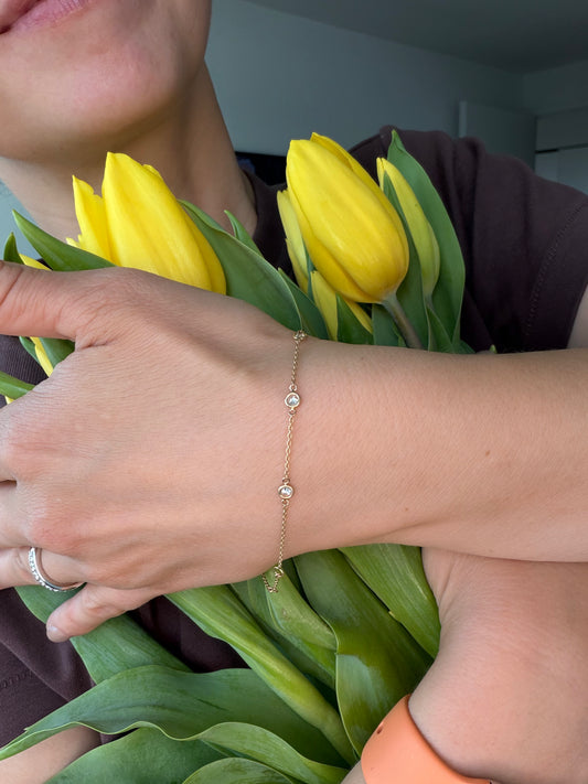 Diamond Bezel Station Bracelet — 14K Gold