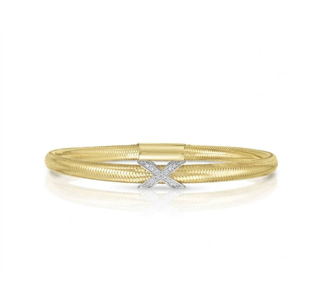 Diamond X Gold Stretch Mesh Bangle — 14K Yellow Gold