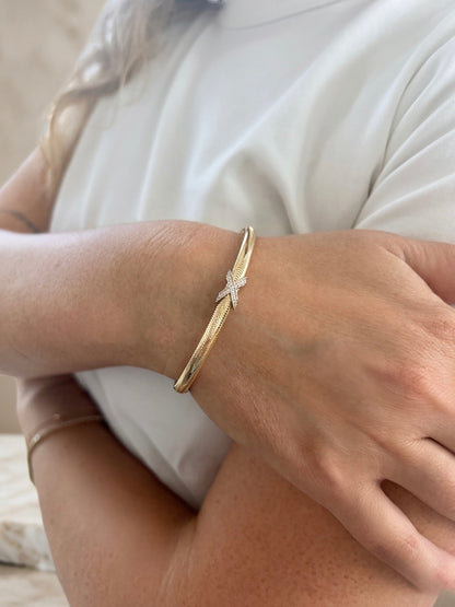 Diamond X Gold Stretch Mesh Bangle — 14K Yellow Gold