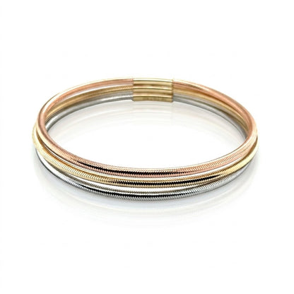 Triple Mesh Stretch Bangle — Three-Tone 14K Gold