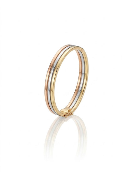Triple Row Bangle Bracelet - Three Tone 14K Gold