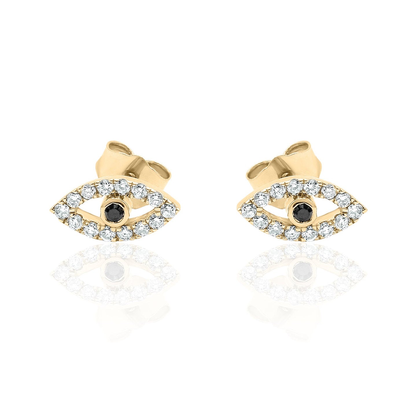 Diamond Evil Eye Stud Earrings — 14K Gold