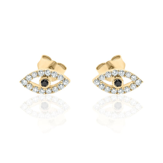 Diamond Evil Eye Stud Earrings — 14K Gold