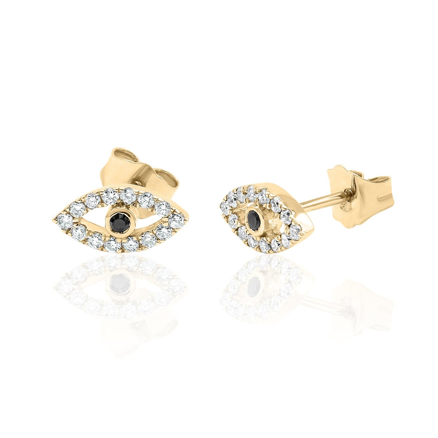 Diamond Evil Eye Stud Earrings — 14K Gold