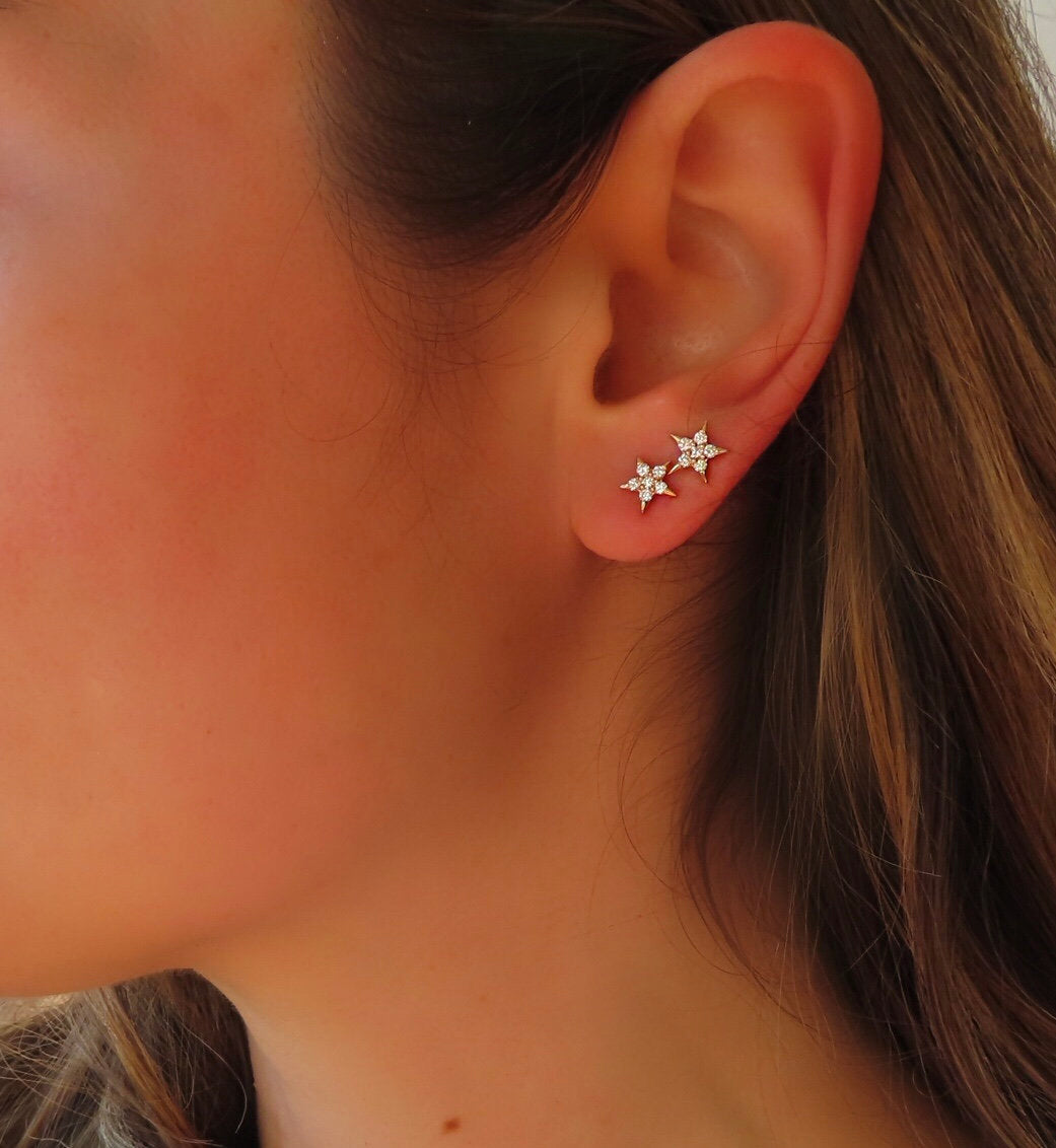 Diamond Star Stud Earrings — 14K Gold