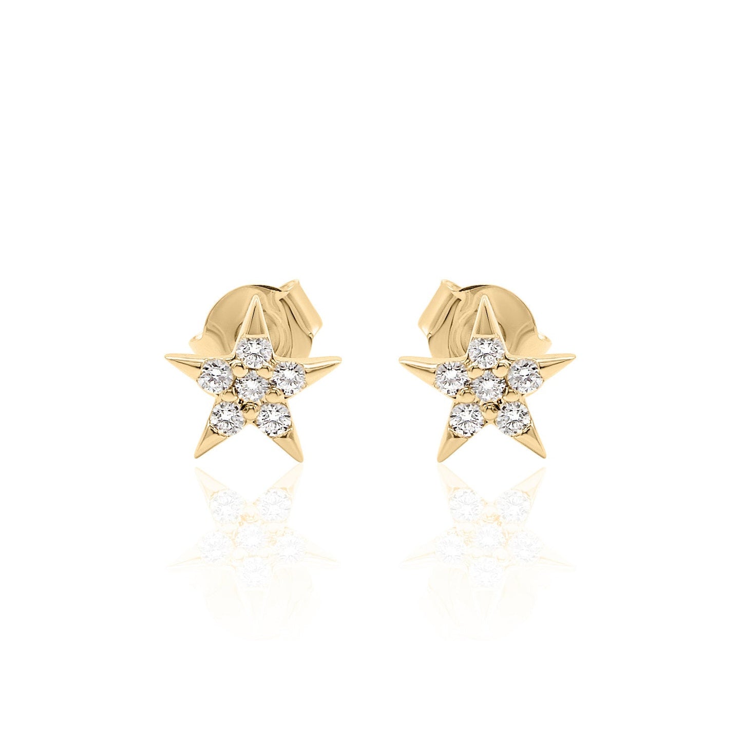 Diamond Star Stud Earrings — 14K Gold