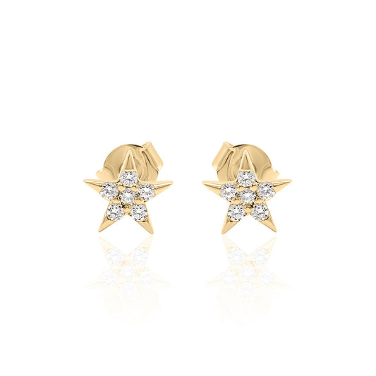 Diamond Star Stud Earrings — 14K Gold
