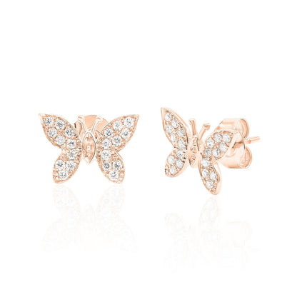 Diamond Butterfly Stud Earrings — 14K Gold