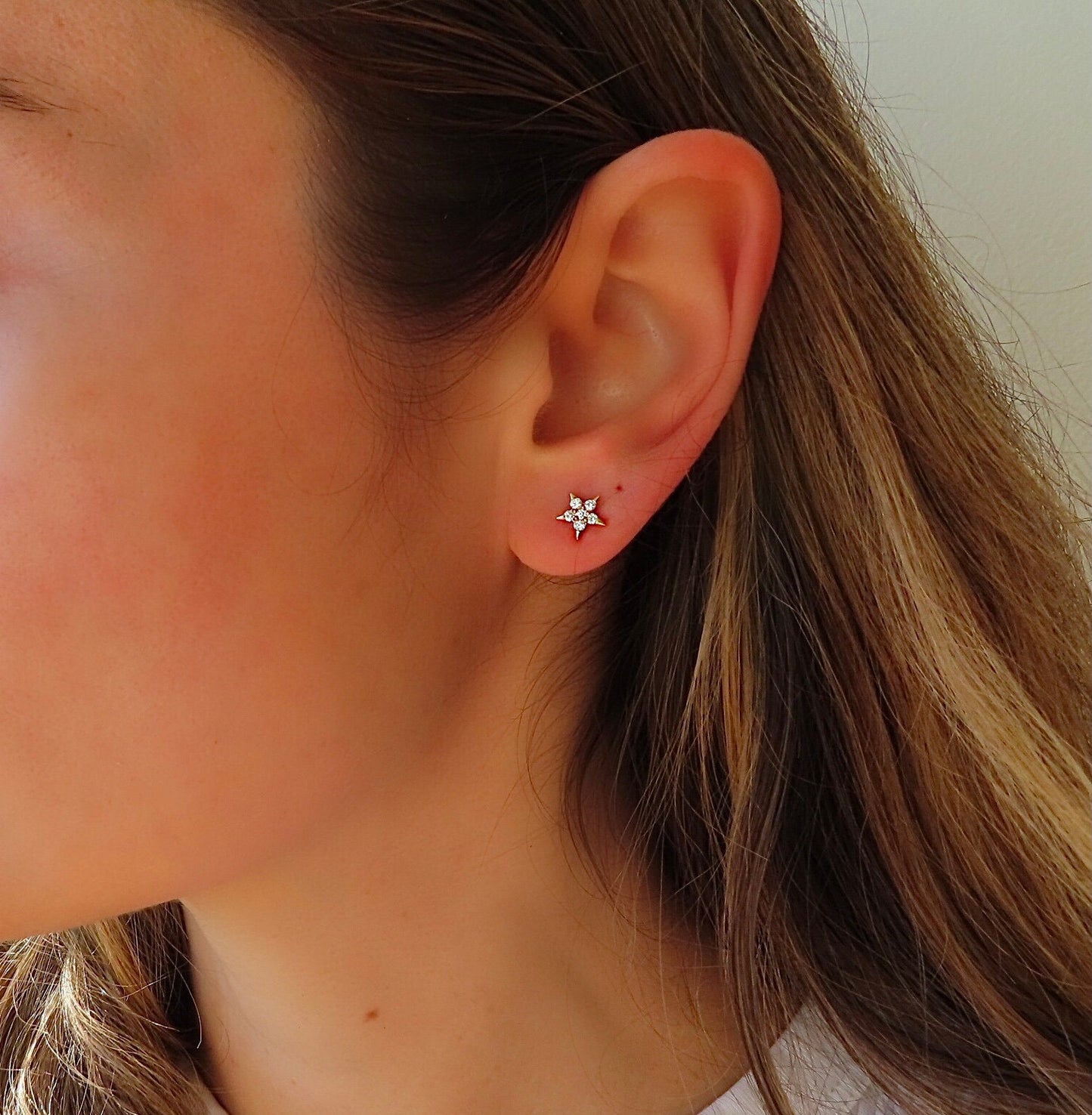 Diamond Star Stud Earrings — 14K Gold
