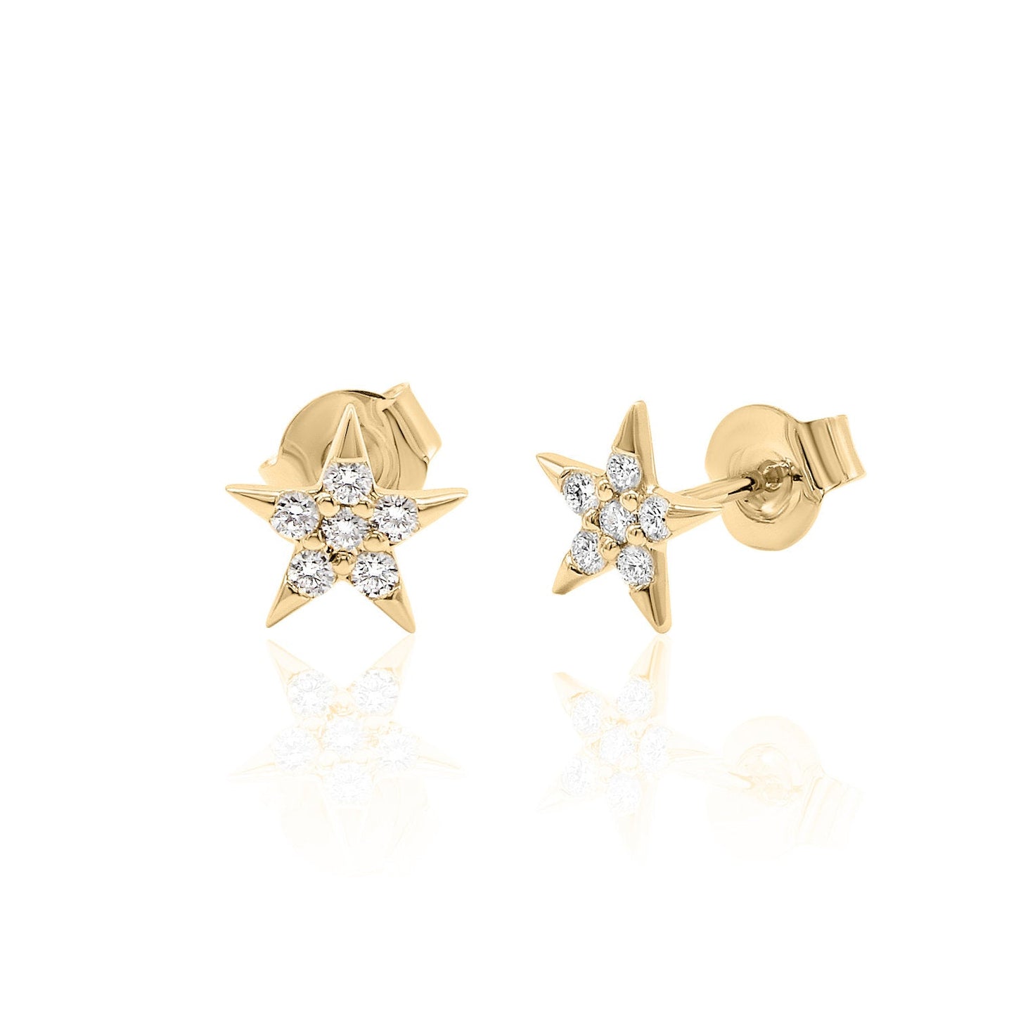 Diamond Star Stud Earrings — 14K Gold