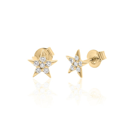 Diamond Star Stud Earrings — 14K Gold