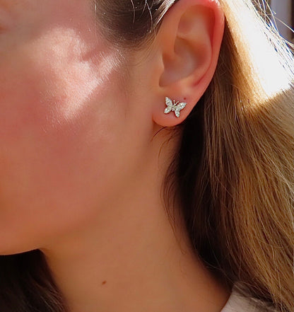 Diamond Butterfly Stud Earrings — 14K Gold