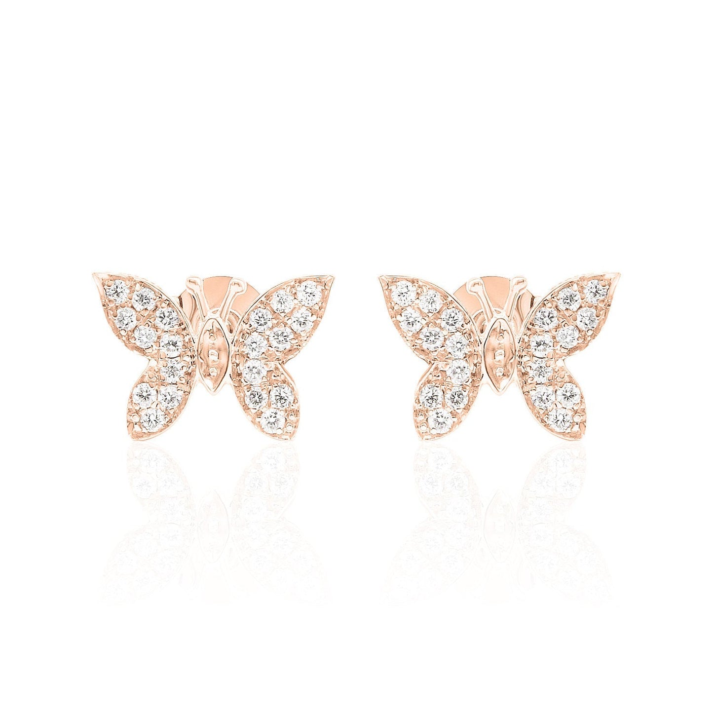 Diamond Butterfly Stud Earrings — 14K Gold