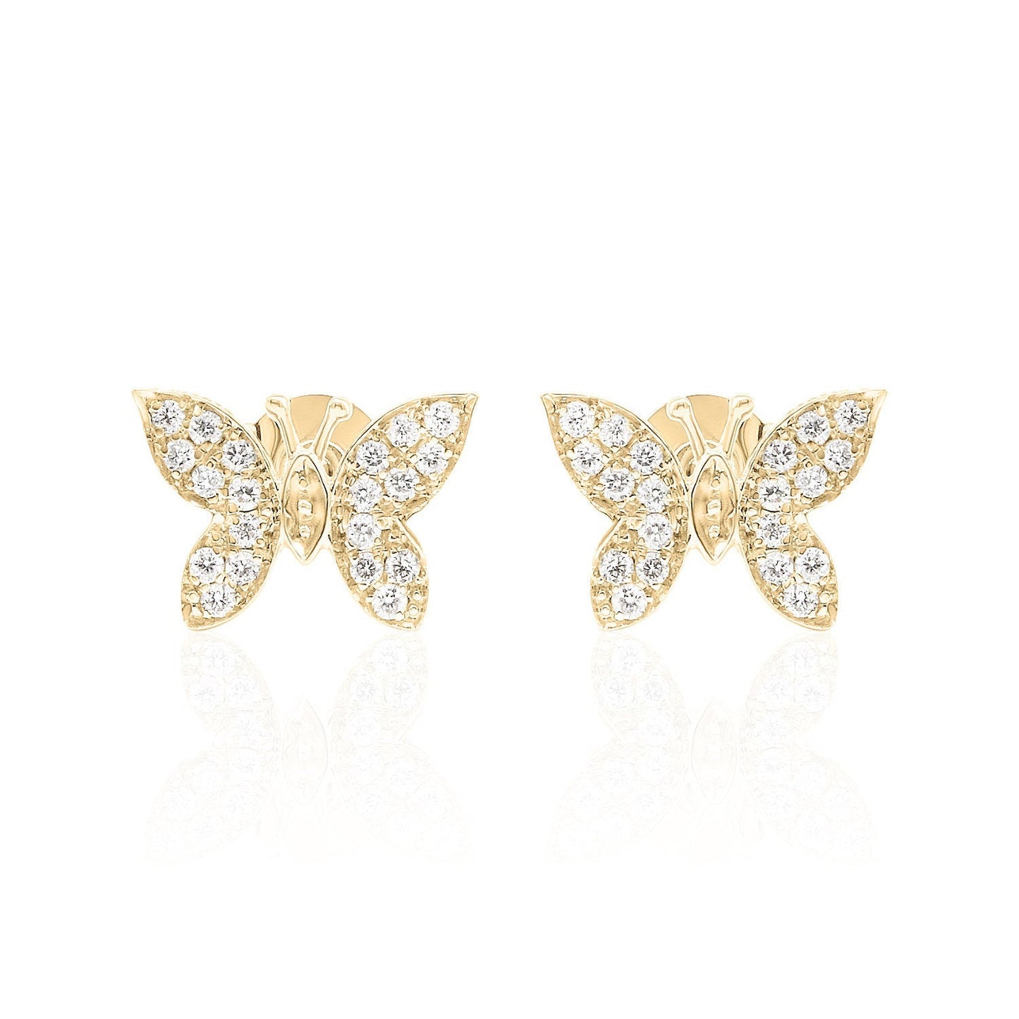 Diamond Butterfly Stud Earrings — 14K Gold