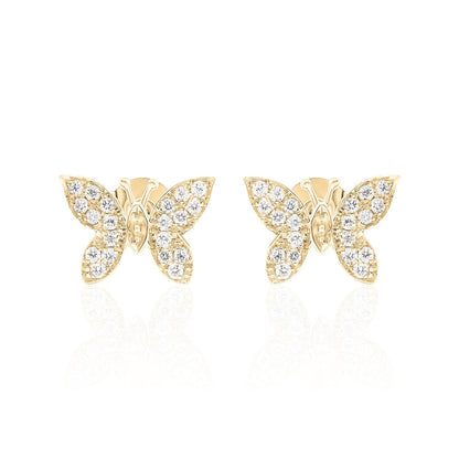 Diamond Butterfly Stud Earrings — 14K Gold