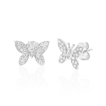 Diamond Butterfly Stud Earrings — 14K Gold